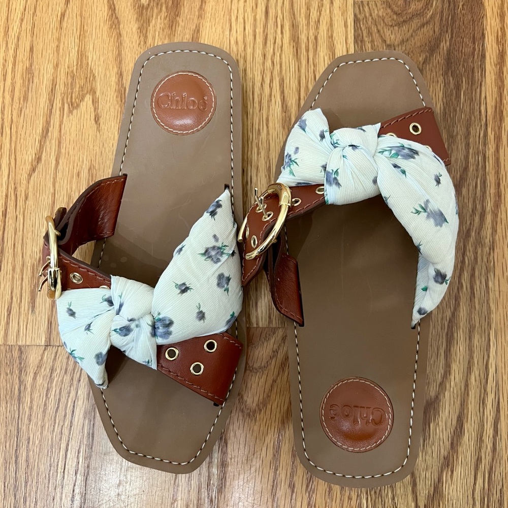 Chloé Woody Leather Buckle Sandals Size 39
